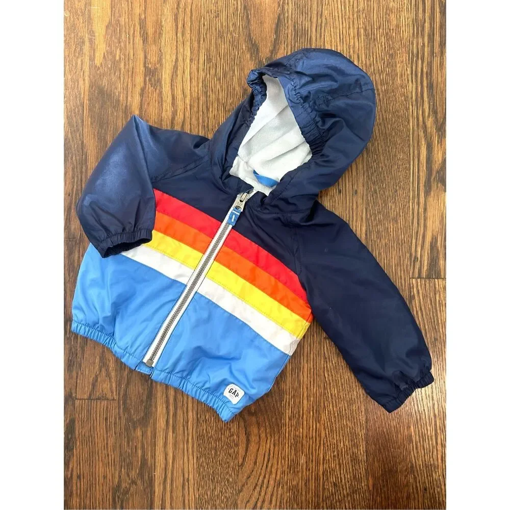 3/$30 BabyGAP Blue Multicolor Striped Outerwear Jacket Infant 0-6 Months